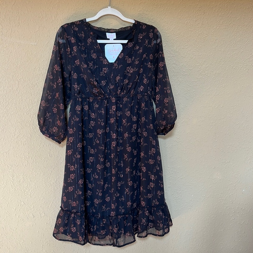 Isabel & Ingrid maternity dress, NWT, sweet dusty rose floral print on black